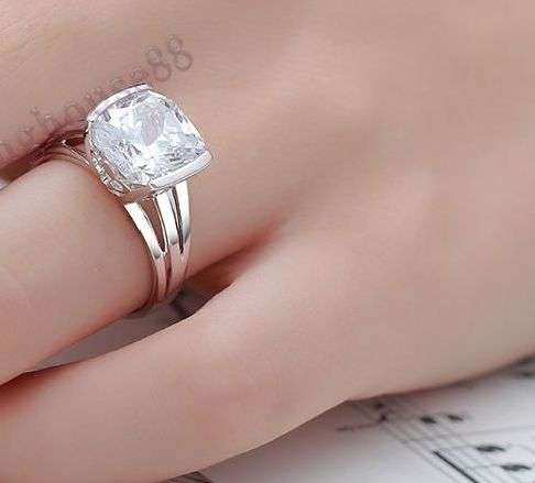 **IN STOCK!!** Sterling Silver Tension Cushion 9x9mm 8ct Flawless Cubic Zirconia Wedd