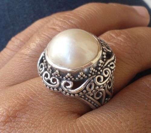***IN STOCK!!*** 925 Sterling Silver Balinese Handcrafted Ring White Mabe Pearl Size 8