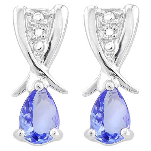 "IN STOCK!"  3/4 CARAT TANZANITE & DIAMOND 925 STERLING SILVER EARRINGS