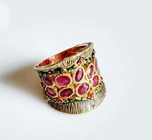 ***IN STOCK***925 STERLING SILVER COATED WITH 22CT GOLD, RUBY RING HANDMADE IN MUSCAT, OMAN.