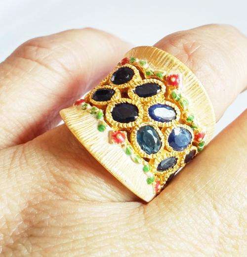 ***IN STOCK***925 STERLING SILVER COATED WITH 22CT GOLD, SAPPHIRE RING HANDMADE IN MUSCAT, OMAN.