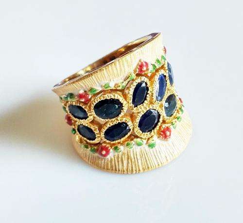 ***IN STOCK***925 STERLING SILVER COATED WITH 22CT GOLD, SAPPHIRE RING HANDMADE IN MUSCAT, OMAN.