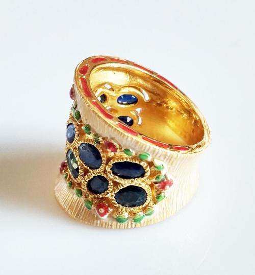 ***IN STOCK***925 STERLING SILVER COATED WITH 22CT GOLD, SAPPHIRE RING HANDMADE IN MUSCAT, OMAN.