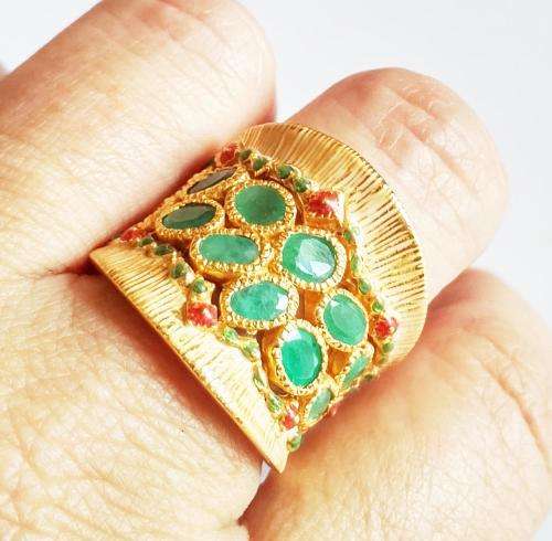 ***IN STOCK***925 STERLING SILVER COATED WITH 22CT GOLD, EMERALD RING HANDMADE IN MUSCAT, OMAN.