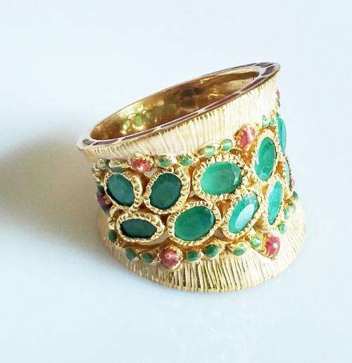 ***IN STOCK***925 STERLING SILVER COATED WITH 22CT GOLD, EMERALD RING HANDMADE IN MUSCAT, OMAN.