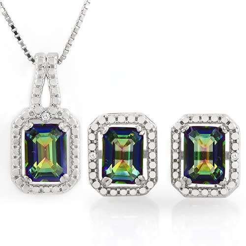 "IN STOCK!!"  MASSIVE 3 CARAT OCEAN MYSTIC GEMSTONES & GENUINE DIAMONDS 925 STERLING SILVER