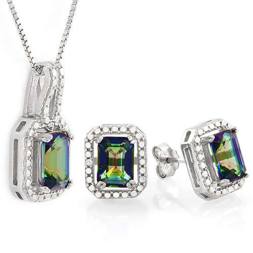 "IN STOCK!!"  MASSIVE 3 CARAT OCEAN MYSTIC GEMSTONES & GENUINE DIAMONDS 925 STERLING SILVER