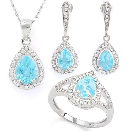 "IN STOCK!!" "REAL GEMSTONE"  HUMONGOUS 4 CARAT BABY SWISS BLUE TOPAZS & GENUINE DIAMONDS 925 STERLI