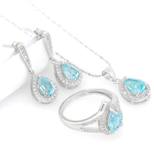 "IN STOCK!!" "REAL GEMSTONE"  HUMONGOUS 4 CARAT BABY SWISS BLUE TOPAZS & GENUINE DIAMONDS 925 STERLI