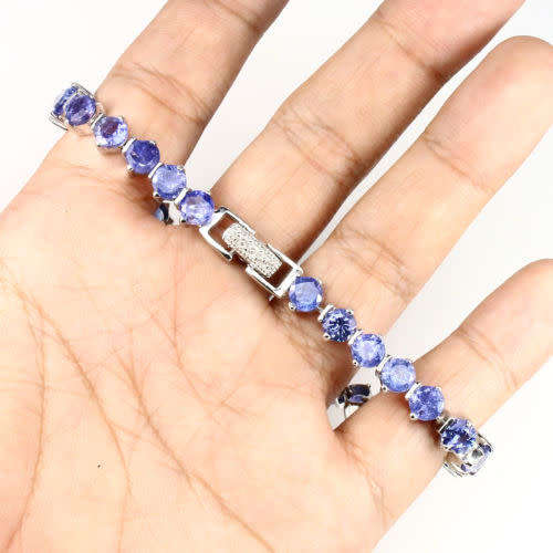 ***IN STOCK!!*** Rare Round 5mm Tennis Rich Blue Violet Tanzanite 925 Sterling Silver Bracelet 7.5in