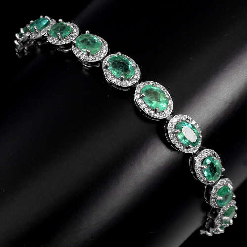 ***IN STOCK!!*** Special Oval 6x4mm Top Rich Green Emerald 925 Sterling Silver Bracelet 9inch