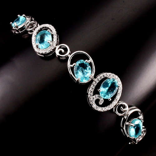 ***IN STOCK!!*** Gorgeous Oval 8x6 Mm Top Neon Blue Apatite 925 Sterling Silver Bracelet 8in