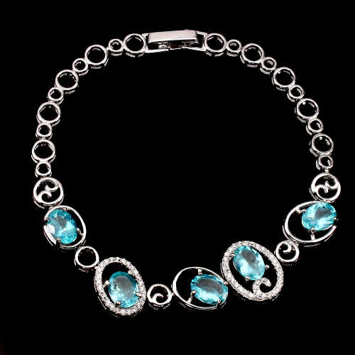 ***IN STOCK!!*** Gorgeous Oval 8x6 Mm Top Neon Blue Apatite 925 Sterling Silver Bracelet 8in
