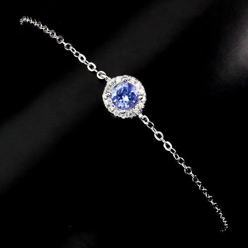 ***IN STOCK!!*** Elegant Round 5 Mm Blue Violet Tanzanite 925 Sterling Silver Bracelet