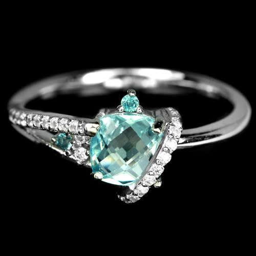 ***IN STOCK!!***REAL GEMSTONES***TOPAZ CHECKER BORD TABLE STERLING 925 SILVER RING 7.75