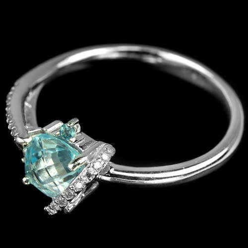 ***IN STOCK!!***REAL GEMSTONES***TOPAZ CHECKER BORD TABLE STERLING 925 SILVER RING 7.75