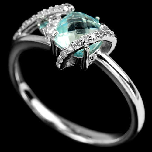 ***IN STOCK!!***REAL GEMSTONES***TOPAZ CHECKER BORD TABLE STERLING 925 SILVER RING 7.75