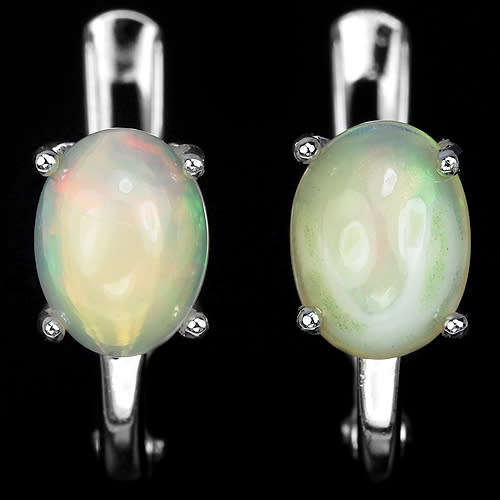***IN STOCK!!***REAL GEMSTONES***OVAL AAA RAINBOW OPAL STERLING 925 SILVER EARRING