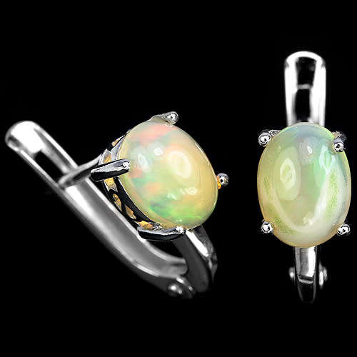 ***IN STOCK!!***REAL GEMSTONES***OVAL AAA RAINBOW OPAL STERLING 925 SILVER EARRING