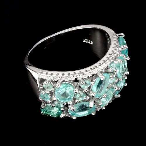 ***IN STOCK!!***REAL GEMSTONES***6x4 Mm Top Neon Blue Apatite 925 Sterling Silver Ring Sz 9