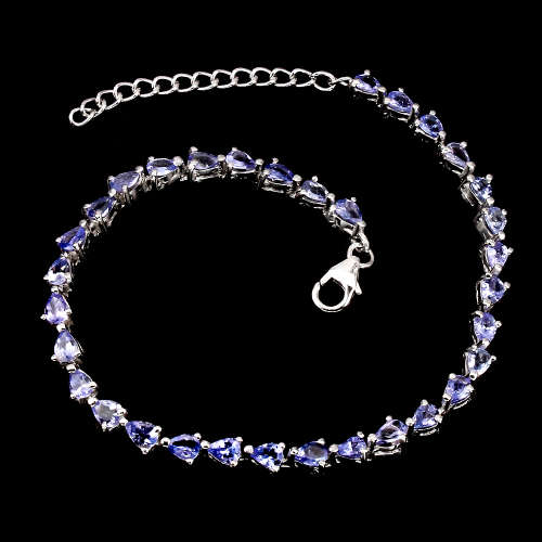 ***IN STOCK!!***REAL GEMSTONES***Top Nice Blue Violet Tanzanite 925 Sterling Silver Bracelet