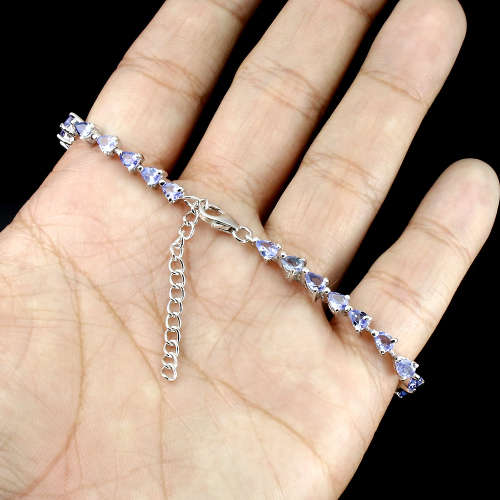 ***IN STOCK!!***REAL GEMSTONES***Top Nice Blue Violet Tanzanite 925 Sterling Silver Bracelet