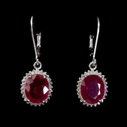 "IN STOCK"  Top Blood Red Ruby White 925 Sterling Silver Earrings