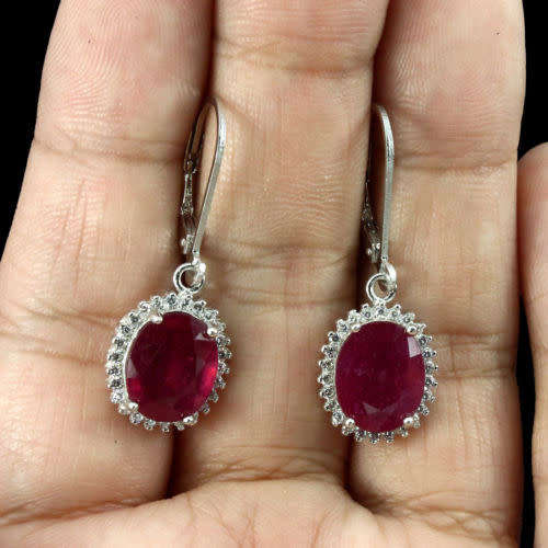 "IN STOCK"  Top Blood Red Ruby White 925 Sterling Silver Earrings