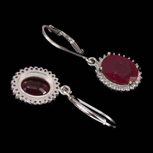 "IN STOCK"  Top Blood Red Ruby White 925 Sterling Silver Earrings