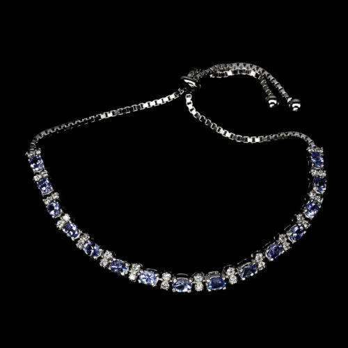 ***IN STOCK***REAL STONES!!!*** Oval 4x3mm Top Nice Blue Violet Tanzanite 925 Silver Bracelet