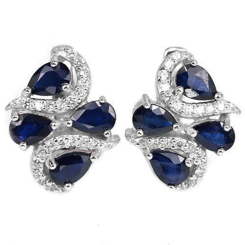 "IN STOCK"  BLUE SAPPHIRE PEAR STERLING 925 SILVER EARRING