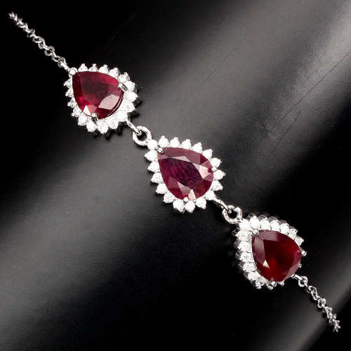 "IN STOCK"  Pear 8x6mm Top Blood Red Ruby 925 Sterling Silver Bracelet