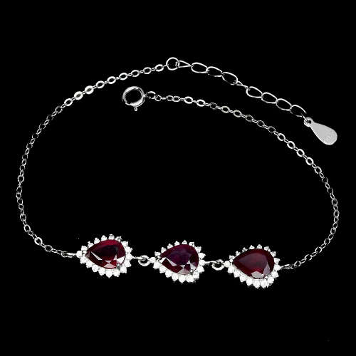 "IN STOCK"  Pear 8x6mm Top Blood Red Ruby 925 Sterling Silver Bracelet