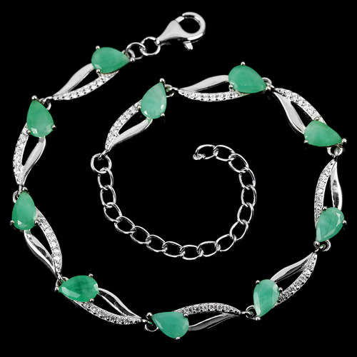 "IN STOCK"  EMERALD OVAL STERLING 925 SILVER BRACELET LENGHT 8.75