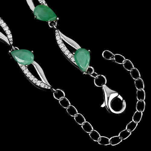 "IN STOCK"  EMERALD OVAL STERLING 925 SILVER BRACELET LENGHT 8.75
