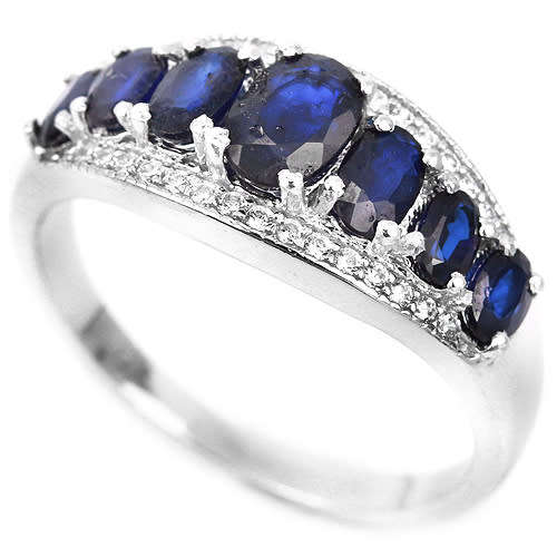 "IN STOCK"  GENUINE BLUE SAPPHIRE OVAL STERLING 925 SILVER RING SIZE 8