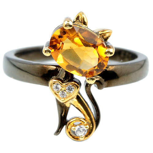 "IN STOCK"  ORANGISH YELLOW CITRINE STERLING 925 SILVER RING SIZE 6