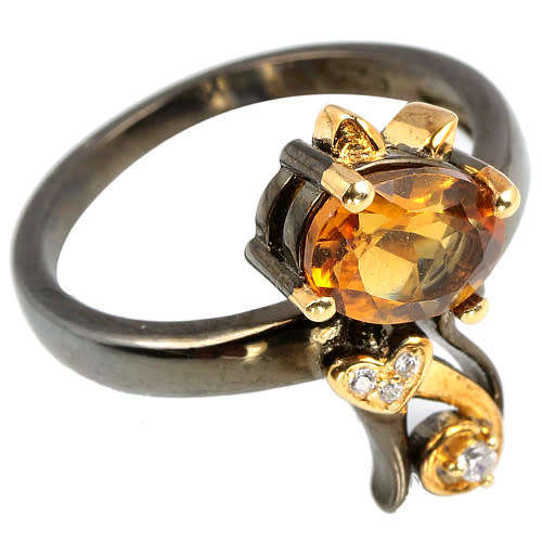 "IN STOCK"  ORANGISH YELLOW CITRINE STERLING 925 SILVER RING SIZE 6