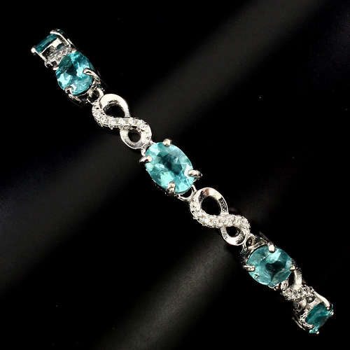 Oval Cut 7x5mm Top Neon Blue Apatite 925 Sterling Silver Bracelet 7.5