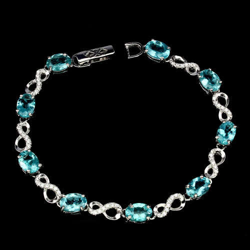 Oval Cut 7x5mm Top Neon Blue Apatite 925 Sterling Silver Bracelet 7.5