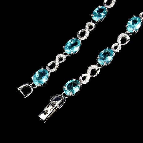 Oval Cut 7x5mm Top Neon Blue Apatite 925 Sterling Silver Bracelet 7.5