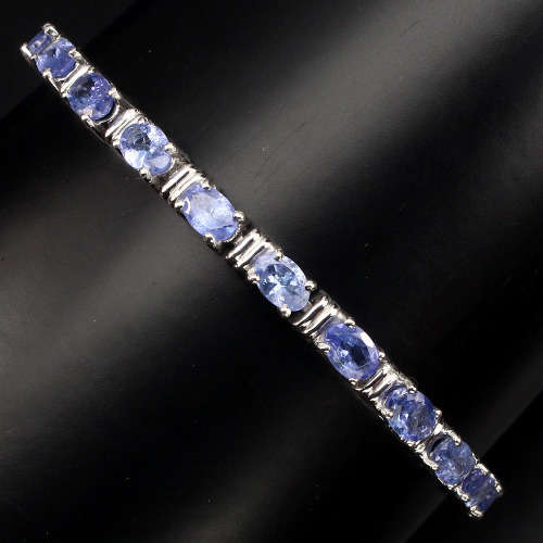 "IN STOCK" Oval 6x4mm Top Rich Blue Violet Tanzanite 925 Silver Bracelet 10 Inch