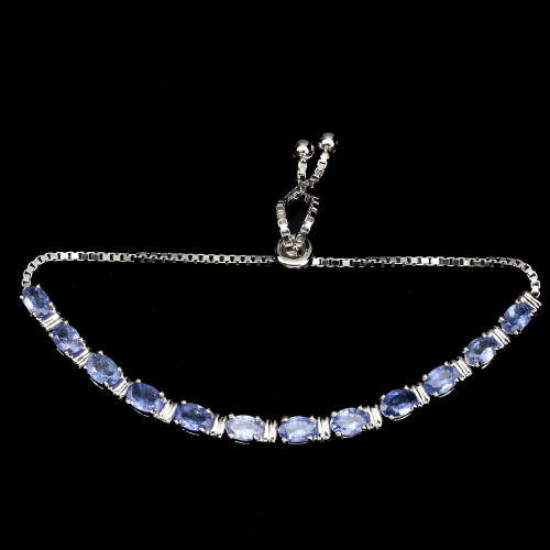 "IN STOCK" Oval 6x4mm Top Rich Blue Violet Tanzanite 925 Silver Bracelet 10 Inch