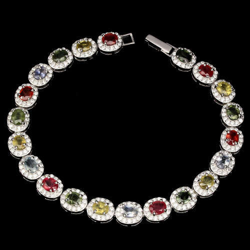 "IN STOCK" Oval Cut 5x4mm Fancy Sapphire 925 Sterling Silver Bracelet 7.5