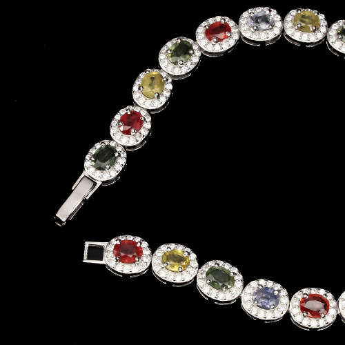 "IN STOCK" Oval Cut 5x4mm Fancy Sapphire 925 Sterling Silver Bracelet 7.5