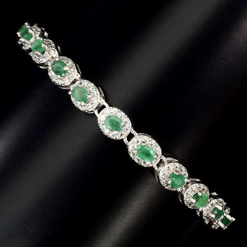 "IN STOCK" Oval Top Rich Green Emerald 925 Sterling Silver Bracelet