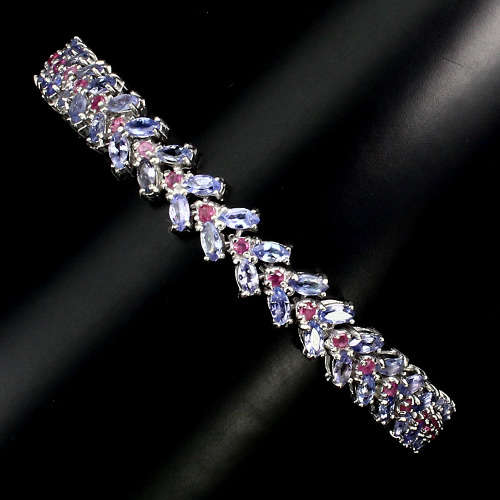 "IN STOCK" Marquise 4x2mm Blue Violet Tanzanite Ruby 925 Sterling Silver Bracelet