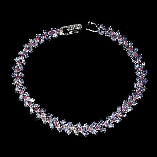 "IN STOCK" Marquise 4x2mm Blue Violet Tanzanite Ruby 925 Sterling Silver Bracelet