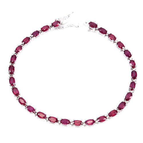 "IN STOCK" Oval Cut 5x3mm Top Blood Red Ruby 925 Sterling Silver Bracelet 7.5 In
