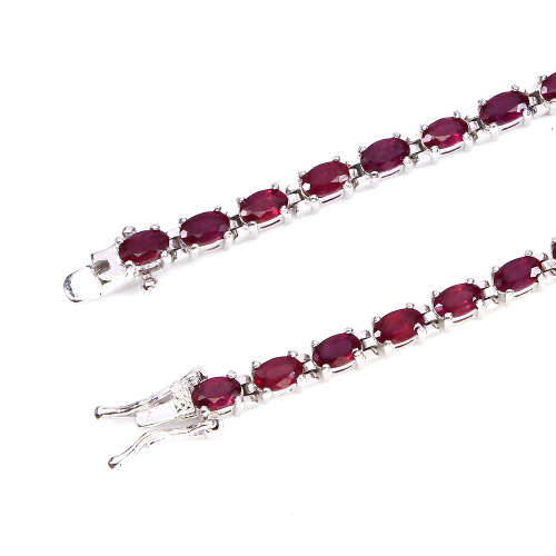 "IN STOCK" Oval Cut 5x3mm Top Blood Red Ruby 925 Sterling Silver Bracelet 7.5 In